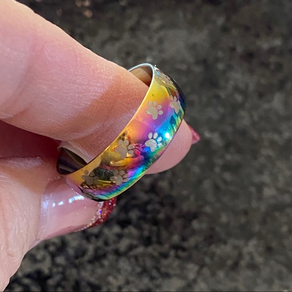 🎄2/$15🎁3/$20 Stainless Steel Unisex Rainbow Paw Print Ring size 13 - Picture 10 of 16